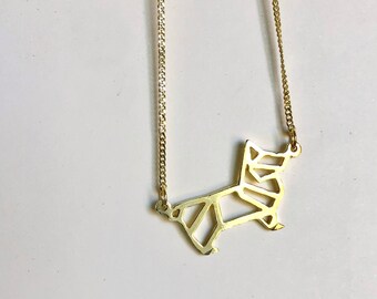 Corgi Origami Necklace Sterling Silver | Dog Necklace | Corgi Outline Necklace | Dog Lover Necklace | Corgi Lover Jewelry | Pet Necklace
