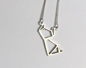 Cat Origami Sterling Silver Necklace | Cat Outline Necklace | Feline Necklace | Cat Lover Necklace | Cat Lover Jewelry