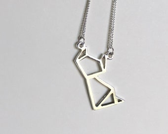 Collier en argent sterling Origami chat | Collier contour de chat | Collier félin | Collier Cat Lover | Bijoux Cat Lover