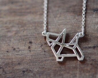 Terrier Dog Origami Sterling Silver Necklace | Small Dog Outline Necklace | Dog Lover Necklace | Dog Lover Jewelry | Pet Necklace