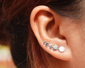 Moon Phases Phases Sterling Silver Ear Climbers | Ear Crawlers | Celestial Jewelry