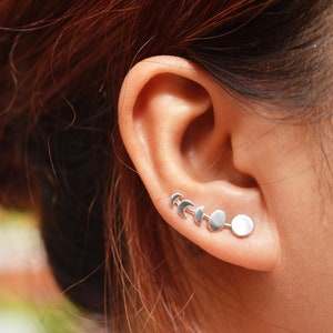 Moon Phases Phases Sterling Silver Ear Climbers | Ear Crawlers | Celestial Jewelry