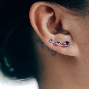 February Birthstone Amethyst Ear Climber Sterling Silver | Birthstone Jewelry | Ear Crawlers | Ear Sweep