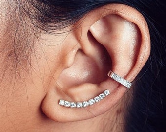 Diamond Pave Ear Climbers Sterling Silver | Lucky 9s | Ear Crawlers | Ear Sweep | Minimalist Jewelry | Modern Earrings