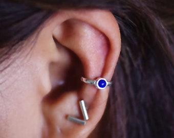 Natural Lapis Lazuli No Piercing Ear Cuff | Conch Cuff Sterling Silver Non Pierce Cuff | Lapis Cabochon