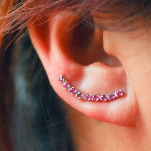 Ruby Ear Climbers Sterling Silver | July Birthstone Earrings | Birthstone Jewelry | Ruby Earrings