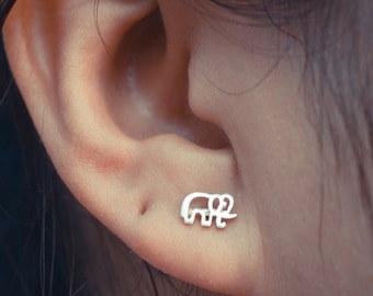 Elephant Sterling Silver Earring Studs | Animal Lover Jewelry | Elephant Earrings