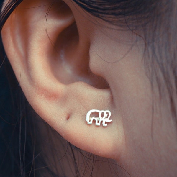 Elephant Sterling Silver Earring Studs | Animal Lover Jewelry | Elephant Earrings