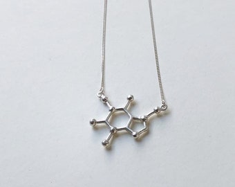 Caffeine Molecule Sterling Silver Necklace | Coffee Necklace | Molecular Structure Necklace | Coffee Lover Necklace