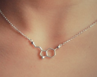 Serotonin Molecule Sterling Silver Necklace | Happy Hormone | Geeky Jewelry | Science Lover Gift