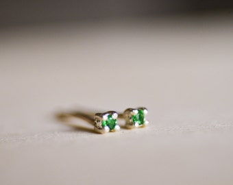 May Birthstone Mini Emerald Sterling Silver Studs