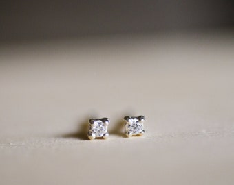 Mini Diamond April Birthstone  Sterling Silver Studs | Tiny Earrings | Mini Studs | Mini Diamond Earrings