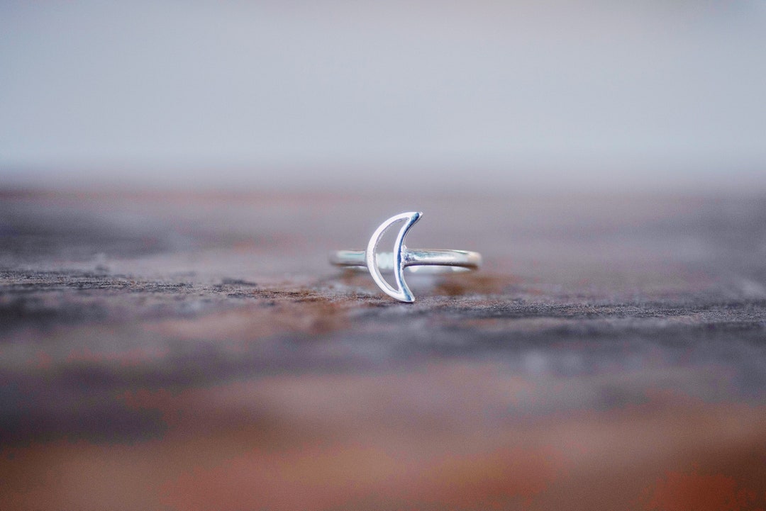 Moon Outline Ring Sterling Silver Moon Ring Celestial Ring - Etsy