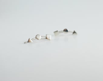 Geometric Shapes Sterling Silver Ear Climbers | Ear Crawlers | Ear Sweep