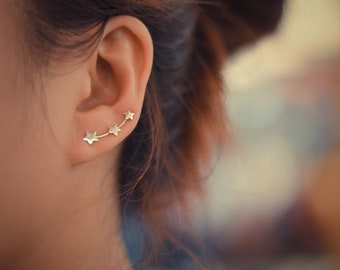 Three Stars Sterling Silver Ear Climbers