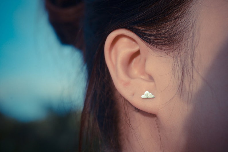 Cloud Sterling Silver Earring Studs Minimalist Cloud Earring Celestial Jewelry image 1