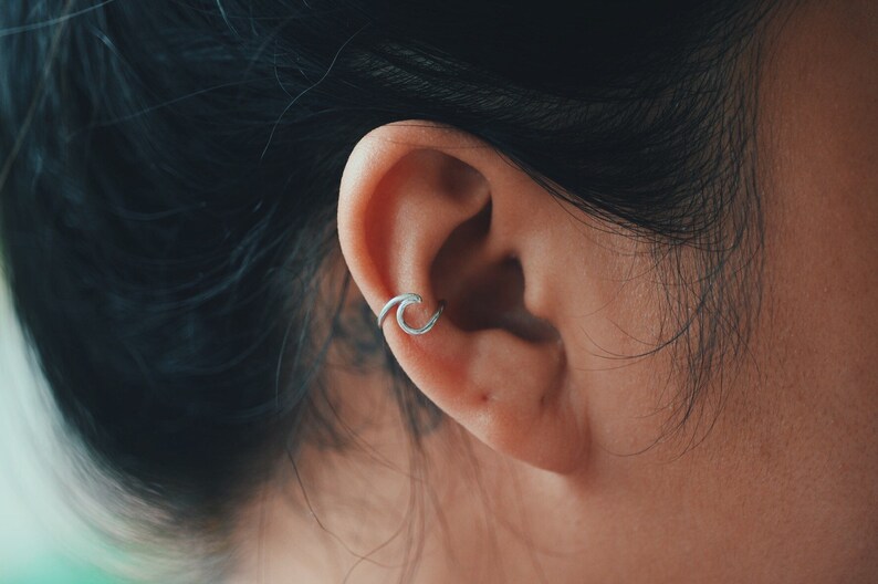 Wave Sterling Silver Ear Cuff No Piercing Conch Cuff Ocean Etsy France