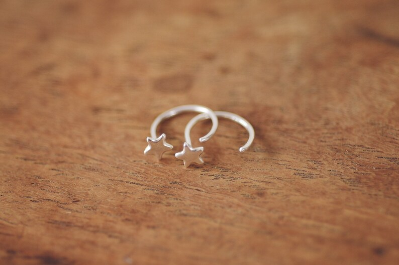 Star Sterling Silver Hugging Hoop Earrings Ear Hugger Hug Hoop Celestial Jewelry image 3