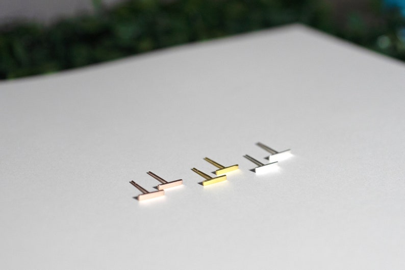 Minimalist Thin Bar Solid 14k or Sterling Silver Dainty Earring Studs Bar Earrings Thin Bar Studs Dainty Jewelry image 3