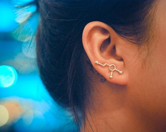 Dopamine Molecule Sterling Silver Ear Climbers | Molecular Jewelry | Ear Crawlers | Ear Sweep