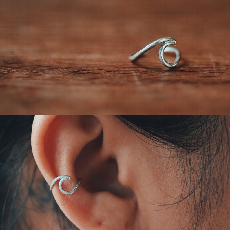 Wave Sterling Silver Ear Cuff No Piercing Conch Cuff Ocean Etsy UK