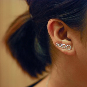 Bubbles Sterling Silver Ear Climbers | Minimalist Ear Crawlers | Open Circle Earrings | Ear Sweep