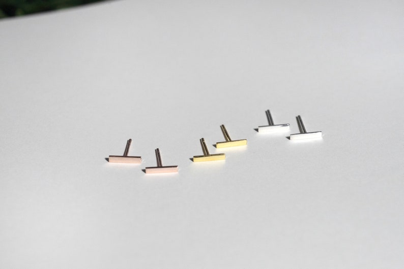 Minimalist Thin Bar Solid 14k or Sterling Silver Dainty Earring Studs Bar Earrings Thin Bar Studs Dainty Jewelry image 2