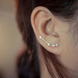 Aries Zodiac Constellation Sterling Silver Ear Climbers Ear Crawlers Ear Sweep Zodiac Earrings Celestial Jewelry image 1