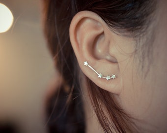 Aries Zodiac Constellation Sterling Silver Ear Climbers | Ear Crawlers | Ear Sweep | Zodiac Earrings | Celestial Jewelry