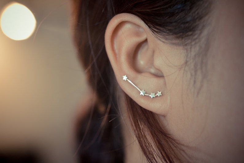 Aries Zodiac Constellation Sterling Silver Ear Climbers Ear Crawlers Ear Sweep Zodiac Earrings Celestial Jewelry image 1