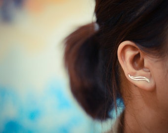 Dahon Sterling zilveren oor klimmers | Minimalistische oorkruipers | Oor vegen | Wave oor klimmers
