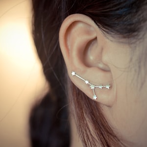 Cancer Zodiac Constellation Sterling Silver Ear Climbers Ear Crawlers Ear Sweep Celestial Jewelry