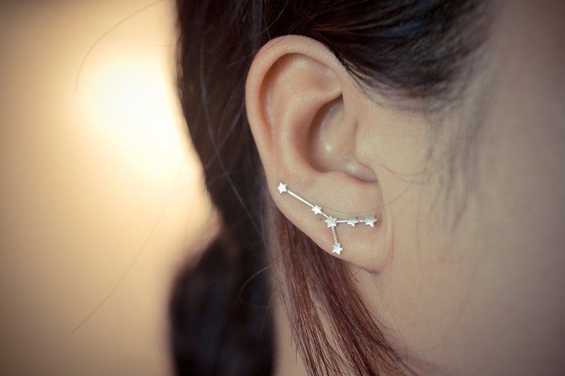 Cancer Zodiac Constellation Sterling Silver Ear Climbers Ear Crawlers Ear Sweep Celestial Jewelry image 1