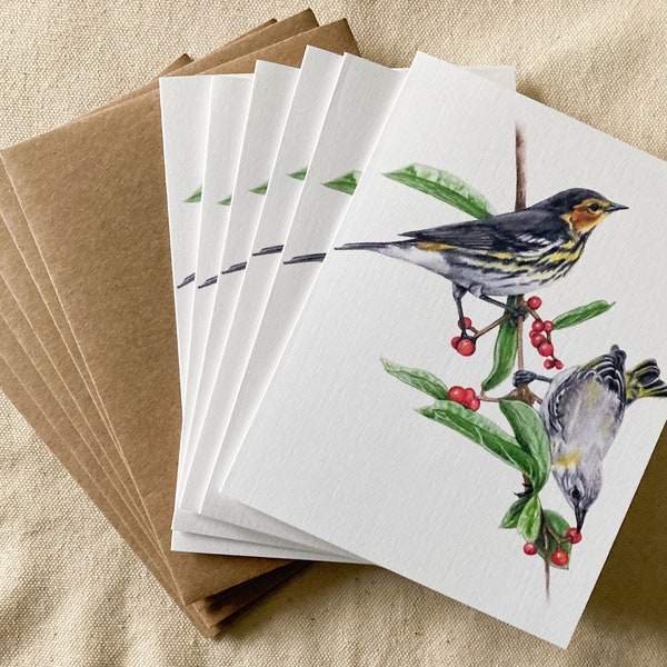 Cape May Warblers on Honeysuckle Note Cards