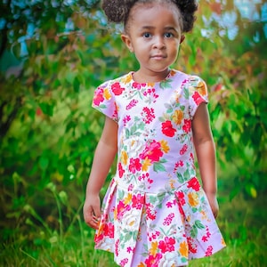 Lily Drop Waist Top & Dress PDF Digital Sewing Pattern, Girl&#39;s Drop Waist Pleated Dress Pattern, Tulip Sleeve, Cap Sleeve, Beginner Friendly