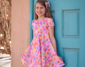 Gardenia Knit Top & Dress Digital Sewing Pattern | Girl's Dress Pattern | Knit Dress | Circle Skirt | PDF Pattern | Peter Pan Collar