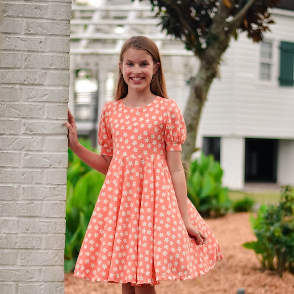 Jasper Knit Top and Dress PDF Digital Sewing Pattern, Twirly Dress, Circle Skirt, Ruffled Neckline, Keyhole Back Closure Beginner Friendly