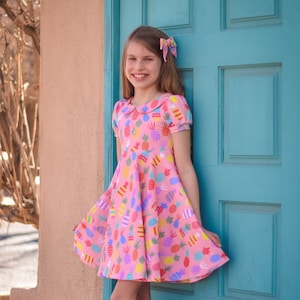 Gardenia Knit Top & Dress Digital Sewing Pattern | Girl&#39;s Dress Pattern | Knit Dress | Circle Skirt | PDF Pattern | Peter Pan Collar