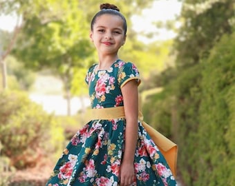 Rose Dress Digital Sewing Pattern | Girls Dress Pattern | Split Bodice Dress | PDF pattern | Easy Sewing Pattern | Big Bow | Ruffle Sleeves