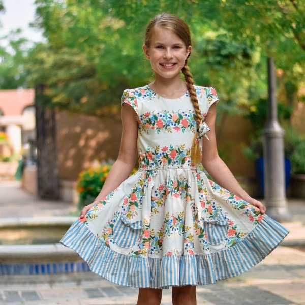 Cornflower Top & Dress Digital Sewing Pattern | Girls Dress Pattern | Girls Top Pattern | Circle Skirt Dress | Ruffle Skirt | Pockets