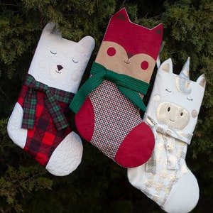 Cinnamon, Digital Download, Christmas Stocking Sewing Pattern, Animal Face Appliqué, Quilted Stocking, PDF Sewing Pattern | Holiday Decor