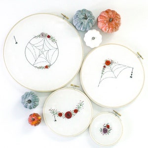 Nightshade Hand Embroidery PDF Pattern, Digital Download, Spiderweb Design, Flower Pattern, Halloween Craft, Fall Embroidery
