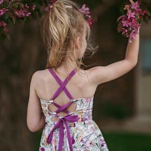 Kalmia Dress Digital Sewing Pattern, Girls PDF Pattern, Twirly Sundress, Open Back, Tie Straps, Ruffle Skirt