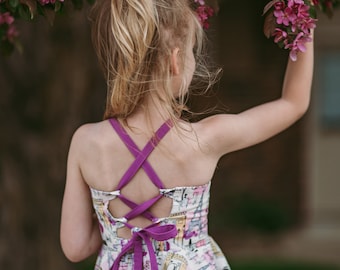 Kalmia Girls Twirly Sundress Sewing Pattern: Open Back, Tie Straps (PDF Pattern)