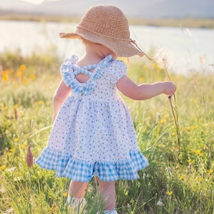 Baby Honeysuckle Top & Dress Digital Sewing Pattern | Baby Knit Dress Pattern | Puff Sleeves | Scoop Back | Ruffled Skirt | PDF Pattern