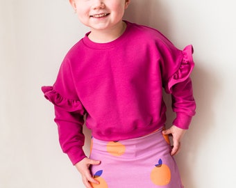 Indigo Crewneck Sweater Digital Sewing Pattern, Drop Sleeve, Ruffle Sleeve, PDF Pattern, Sizes 18M-14, Girls Sewing Pattern