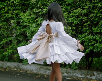 Cherry Blossom Dress PDF Digital Sewing Pattern, Tiered Skirt Dress, Short or Long Sleeves, Statement Back, Fancy Holiday, Twirly, Big Bow