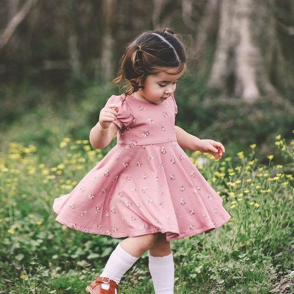 Baby Gardenia Knit Top & Dress PDF Digital Sewing Pattern, Baby Girl Knit Dress, Baby Sewing Pattern, Twirly Dress, Circle Skirt