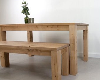 Parsons Farmhouse Dining Table and Matching Bench Handmade with Reclaimed Wood