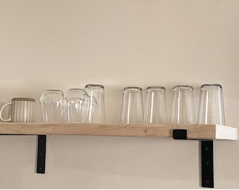 Rustic Wood Shelf with Steel Brackets, Handmade, 11” D
